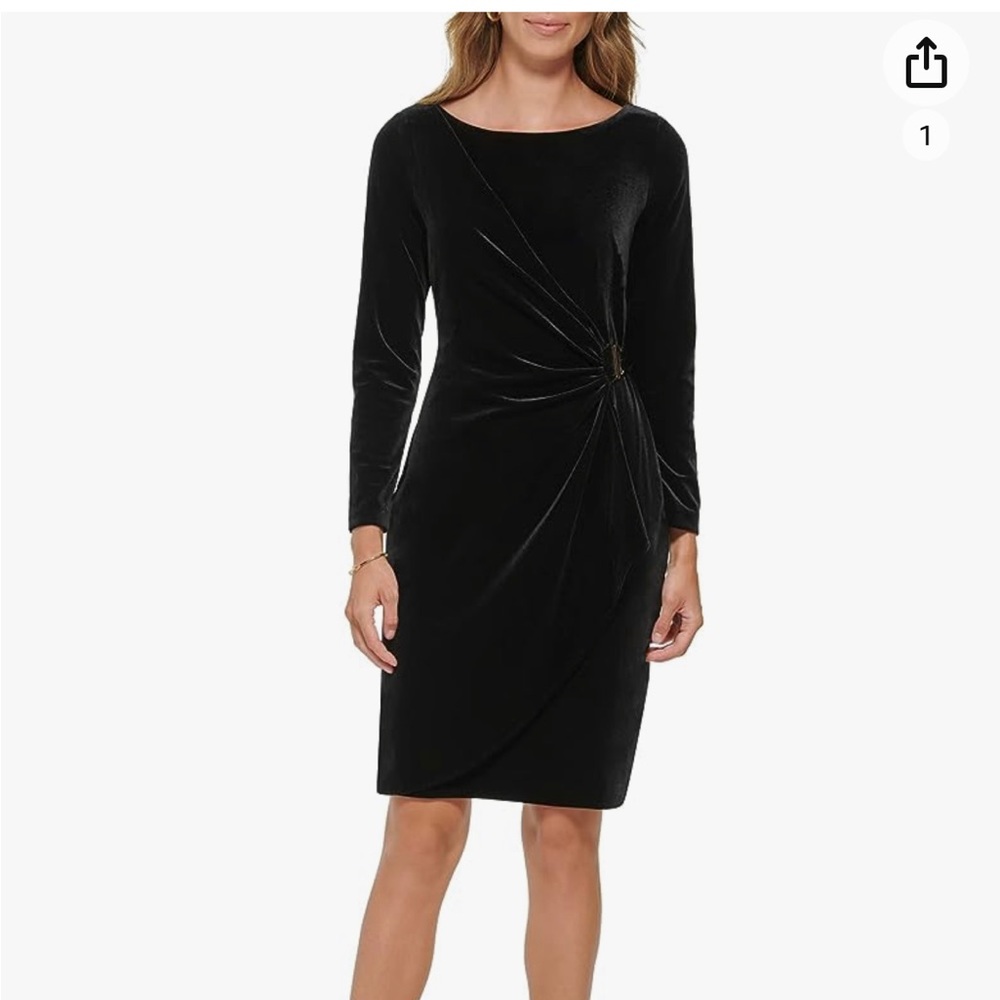 DKNY Women's Velvet Long Sleeve V-neck Sheath Women’s Dress Size 8